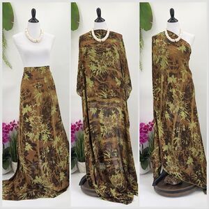 Brown green Tropical foliage MAXI SARONG Kīkepa Pareo Beach Wrap Skirt